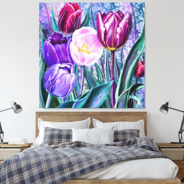 Impressão em Tela de Tulipas Coloridas (Insitu(Quarto))