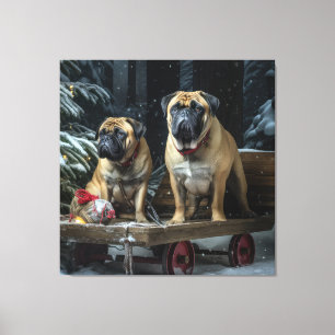 Impressão Em Tela Decado de Natal Bullmastiff Snowy Sleigh