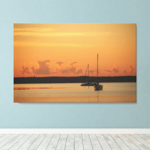 Impressão Em Tela Decor de Fotografia Sunset com Barcos