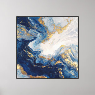 Impressão Em Tela Deep Blue Gold Flow – Arte Abstrata de Parede Flui
