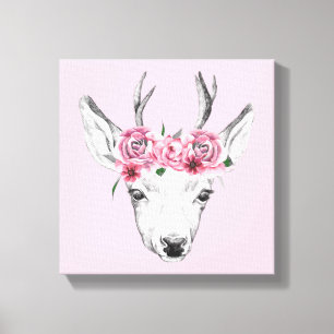 Impressão Em Tela Deer de Flores de Aquarela