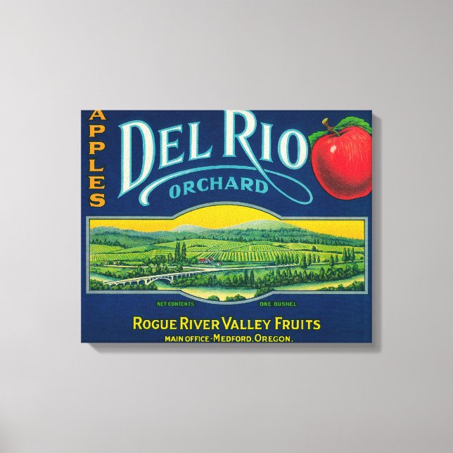Impressão Em Tela Del Rio Apple Crate LabelMedford, OU (Frente)