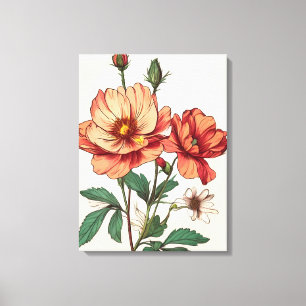 Impressão Em Tela Delicate Peach e Red Floral Art