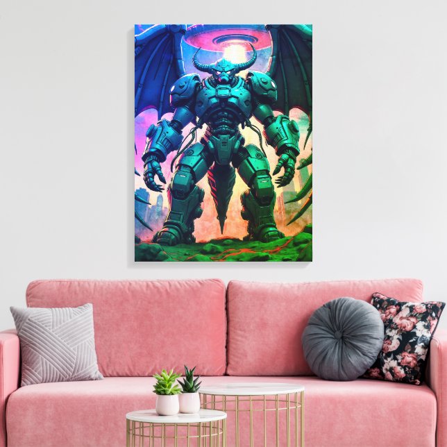 Impressão Em Tela Demon Roboter mit Flügel bei einem UFO (Insitu(Sala de estar))