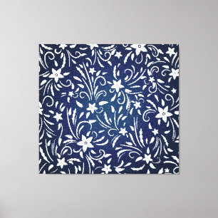 Impressão Em Tela Denim Blooms: Padrão Floral Fundo