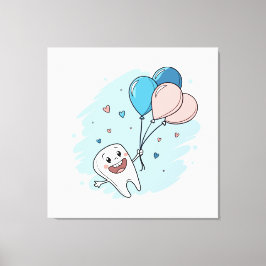 Impressão Em Tela Dente alegre de desenho animado com balões - Saúde