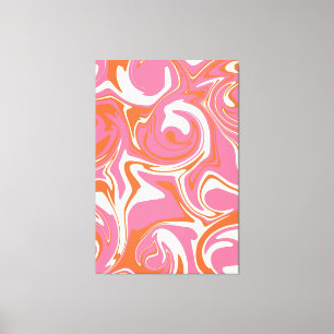 Impressão Em Tela Derramar - Rosa, Laranja e Creme