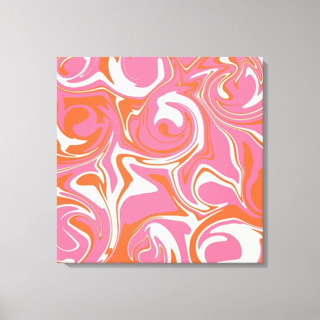 Impressão Em Tela Derramar - Rosa, Laranja e Creme (Frente)