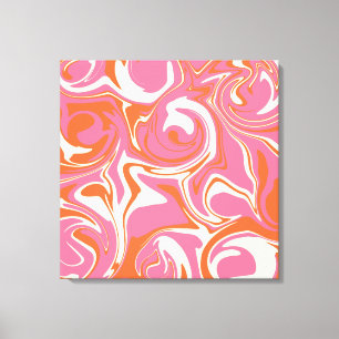 Impressão Em Tela Derramar - Rosa, Laranja e Creme