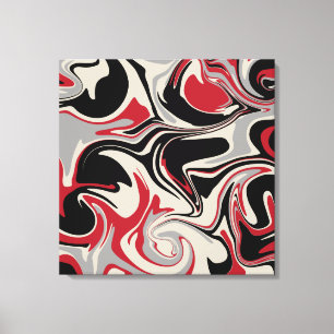 Impressão Em Tela Derramar - Vermelho, Cinza, Preto e Branco Osso