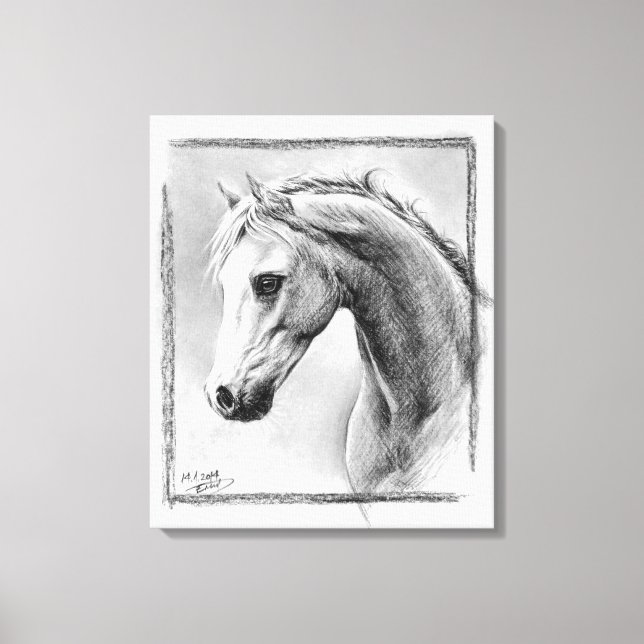 Impressão Em Tela Desenho a carvão de cabeça de cavalo Arte equina (Frente)