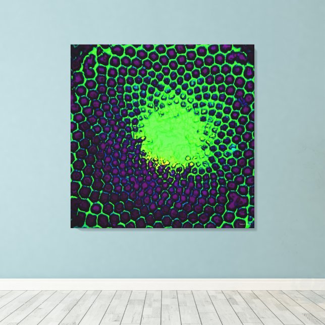 Impressão Em Tela Desenho Abstrato de Mel hexagonal verde e roxo (Insitu(piso de madeira))