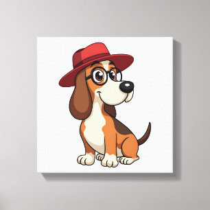 Impressão Em Tela Desenho Animado Vintage Basset Hound com Chapéu Ve