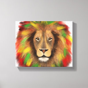 Impressão Em Tela Desenho da cabeça de leão Rasta vermelho amarelo v
