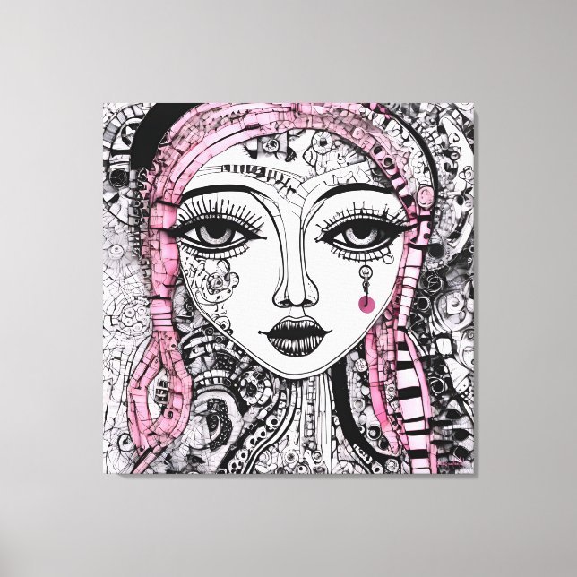 IMPRESSÃO EM TELA DESENHO DA LINHA DETALHADA DO RETRATO BRANCO PRETO (Frente)