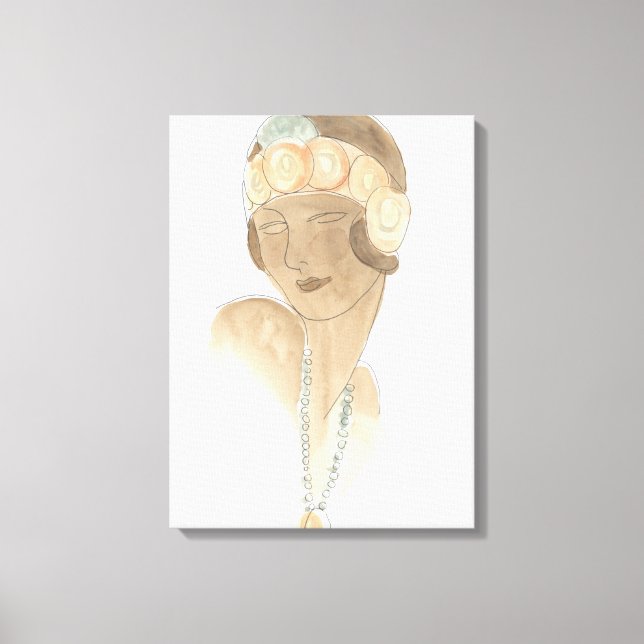 Impressão Em Tela Desenho da Moda Flapper - Mulher com Cabeça (Frente)