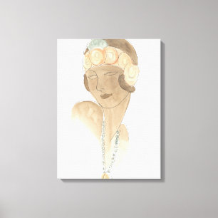 Impressão Em Tela Desenho da Moda Flapper - Mulher com Cabeça