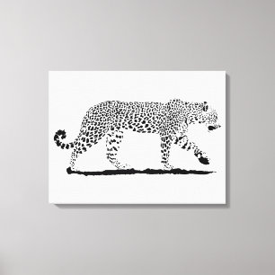 Impressão Em Tela Desenho de arte branco e preto-leopardo.