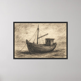 Impressão Em Tela Desenho De Carvão De Barcos De Pesca Antigos