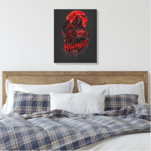 Impressão Em Tela Desenho de Halloween da Morte Abóbora Horror Gótic