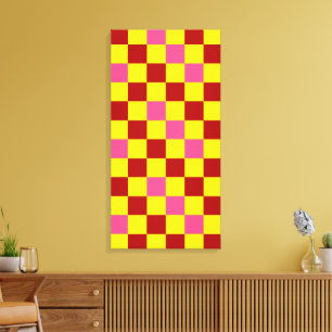 Impressão Em Tela Desenho de padrão xadrez vermelho amarelo rosa