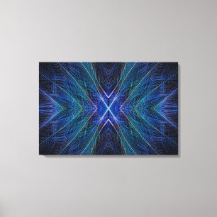 Impressão Em Tela Desenho de Pena Fractal Azul