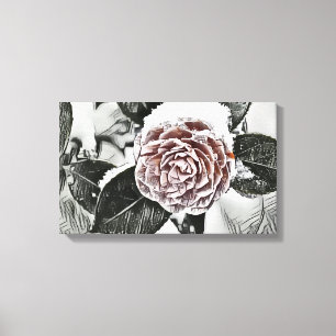 Impressão Em Tela Desenho de Rosa congelado nevado