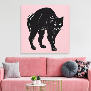 Impressão Em Tela Desenho de Silhueta de Gato Preto à Espera do Hall