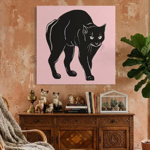 Impressão Em Tela Desenho de Silhueta de Gato Preto à Espera do Hall
