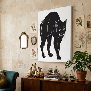 Impressão Em Tela Desenho de Silhueta de Gato Preto à Espera no Hall