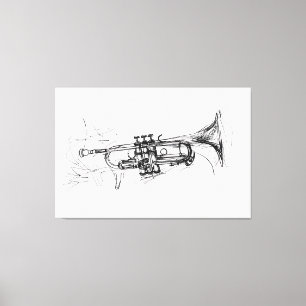 Impressão Em Tela Desenho de Trompete Elegante -