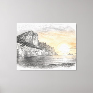 Impressão Em Tela desenho do pôr do sol na vila à beira do penhasco