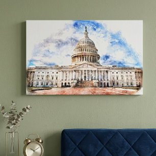 Impressão Em Tela Desenho em Pastel do Capitólio dos Estados Unidos 