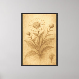Impressão Em Tela Desenho Esboço de Flor Botânica Vintage