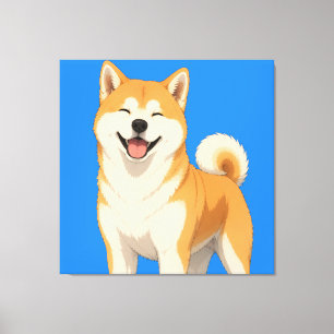 Impressão Em Tela Desenho Feliz de Cachorro Akita