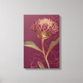 Impressão Em Tela Desenho Floral Botânico em Tom de Dourado Vermelho