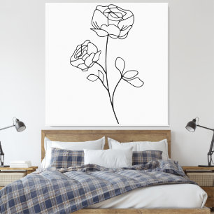 Impressão Em Tela Desenho Floral de Linha de Rosa Minimalista Elegan