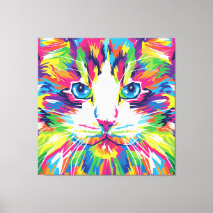 Impressão Em Tela Desenho Geométrico Prismático de Rosto de Gato-324