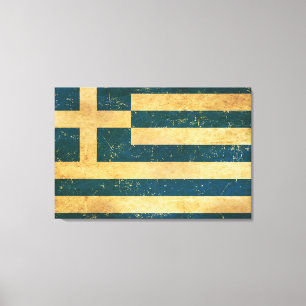 Impressão Em Tela Desenho Vintage Grunge da Bandeira da Grécia