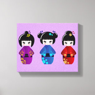 Impressão Em Tela Desenhos animados bonitos das bonecas do kokeshi
