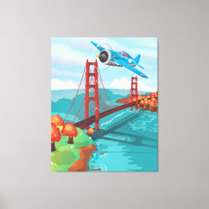 Impressão Em Tela Desenhos animados de San Francisco golden gate