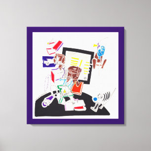 Impressão Em Tela Desenhos Noturnos e Nap O Gato olhou para o W da T