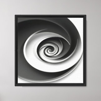 Impressão Em Tela Design Abstrato Espiral Preto e Branco Elegante,