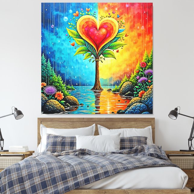 Impressão Em Tela Design da árvore do amor e da vida (Insitu(Quarto))