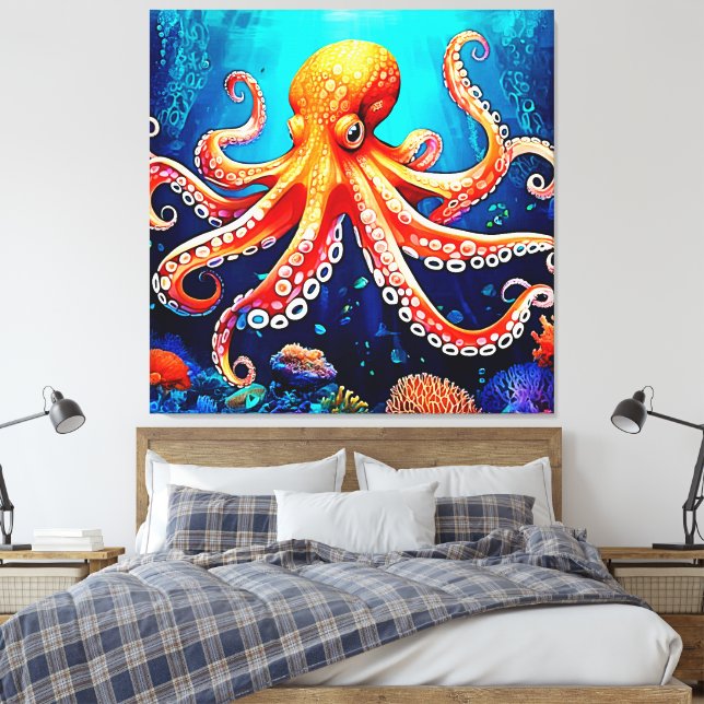 Impressão Em Tela Design de Brilho de Octopus do Mar Profundo (Insitu(Quarto))