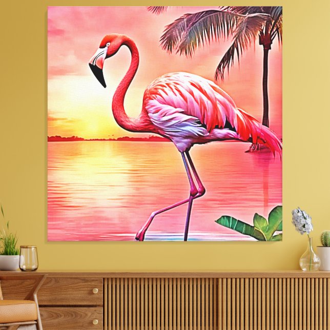 Impressão Em Tela Design de cena de Flamingo rosa (Insitu(Sala de estar))