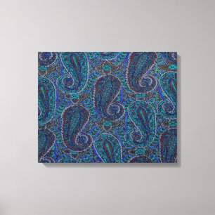 Impressão Em Tela Design de Damasco de Arte Gráfico de Paisley Azul