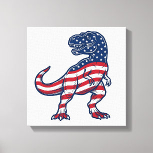 Impressão Em Tela Design de Dinossauro T-Rex Patriótico Bandeira Ame