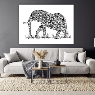 Impressão Em Tela Design de elefante preto e branco