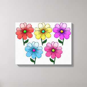 Impressão Em Tela design de flores de 5 cores